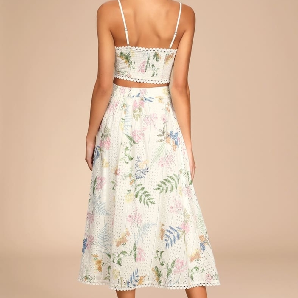 Lulu's Floral White Midi Skirt and Top - Picture 3 of 11